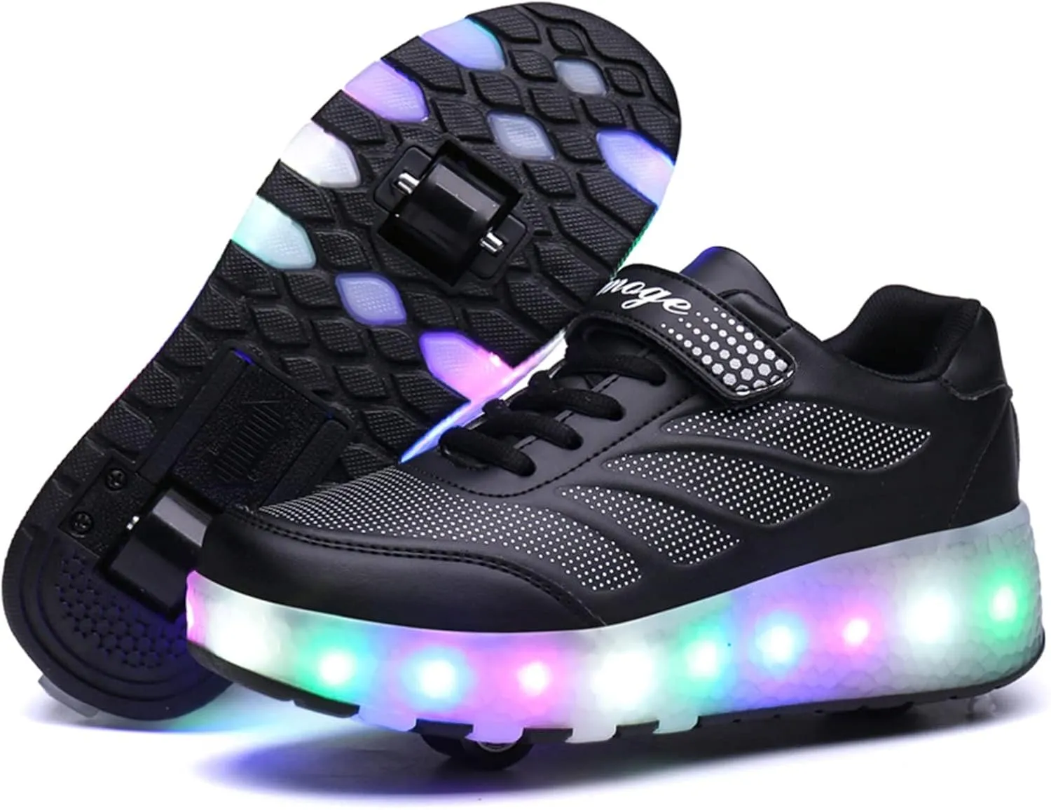 EMDPBD Child Roller Skates Shoes LED Sport Sneakers USB Rechargeable Roller Shoes for Boys Girls Beginners Gift,Black-4BigKid