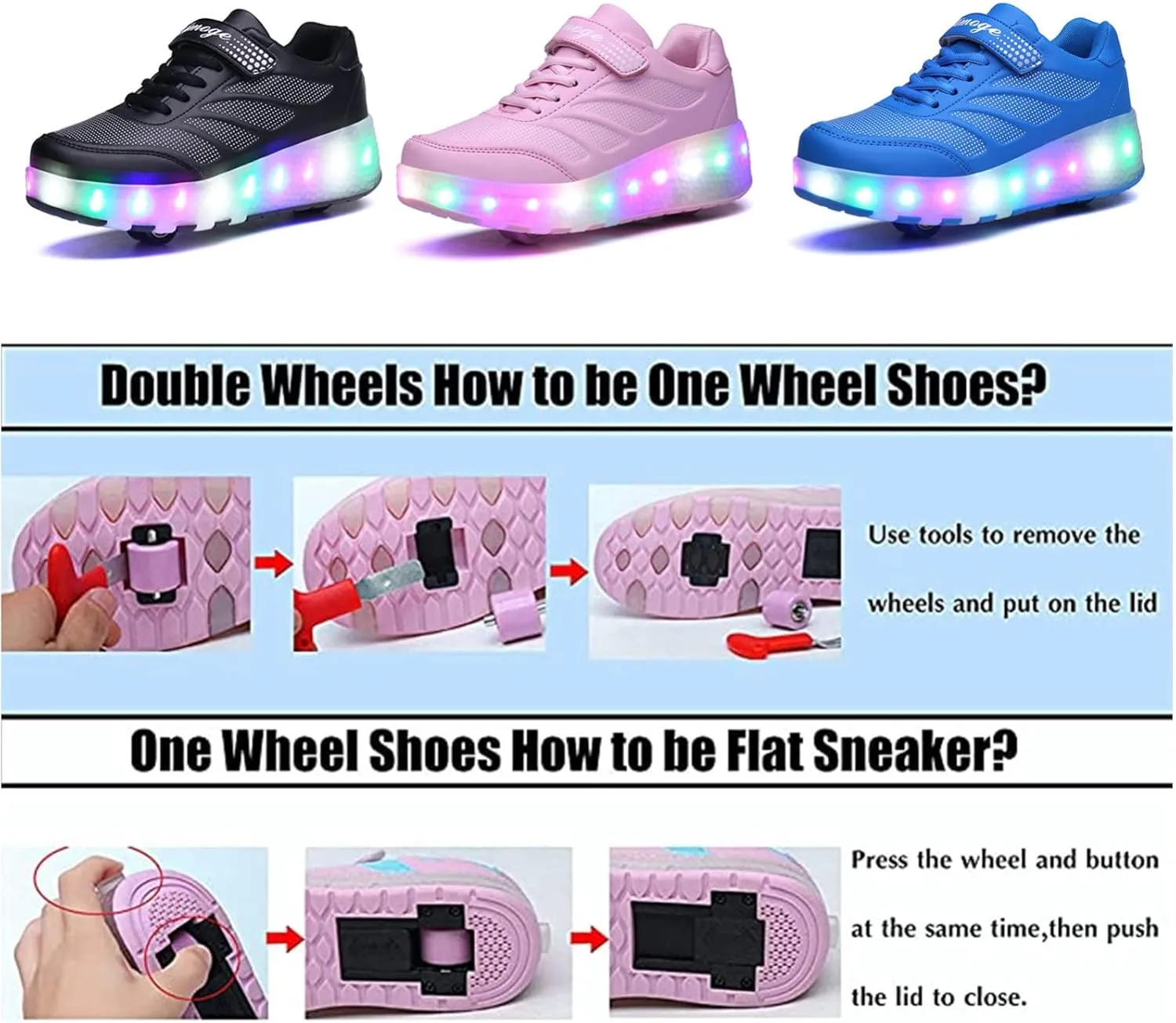 EMDPBD Child Roller Skates Shoes LED Sport Sneakers USB Rechargeable Roller Shoes for Boys Girls Beginners Gift,Black-4BigKid