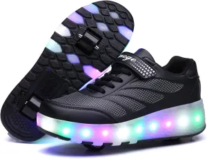 EMDPBD Child Roller Skates Shoes LED Sport Sneakers USB Rechargeable Roller Shoes for Boys Girls Beginners Gift,Black-4BigKid