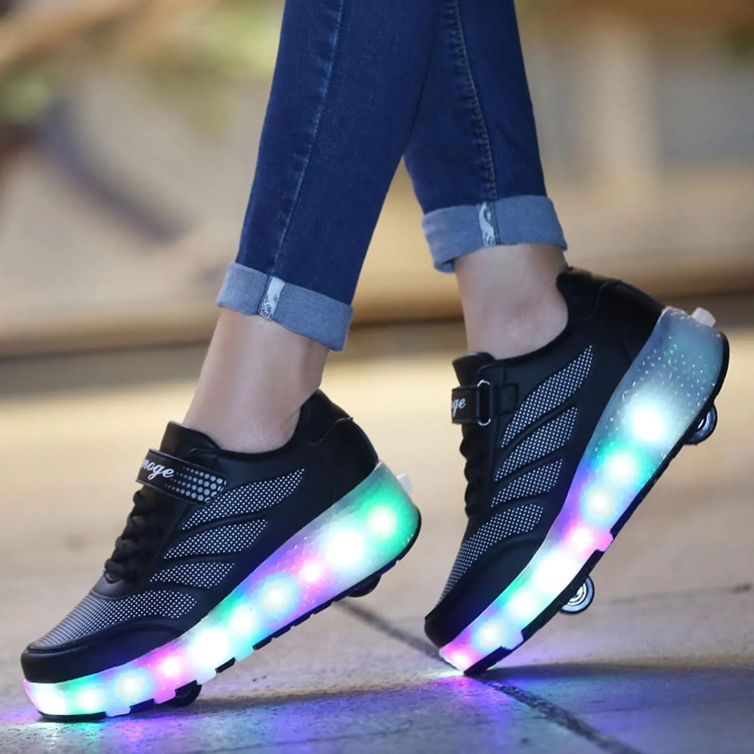 EMDPBD Child Roller Skates Shoes LED Sport Sneakers USB Rechargeable Roller Shoes for Boys Girls Beginners Gift,Black-4BigKid