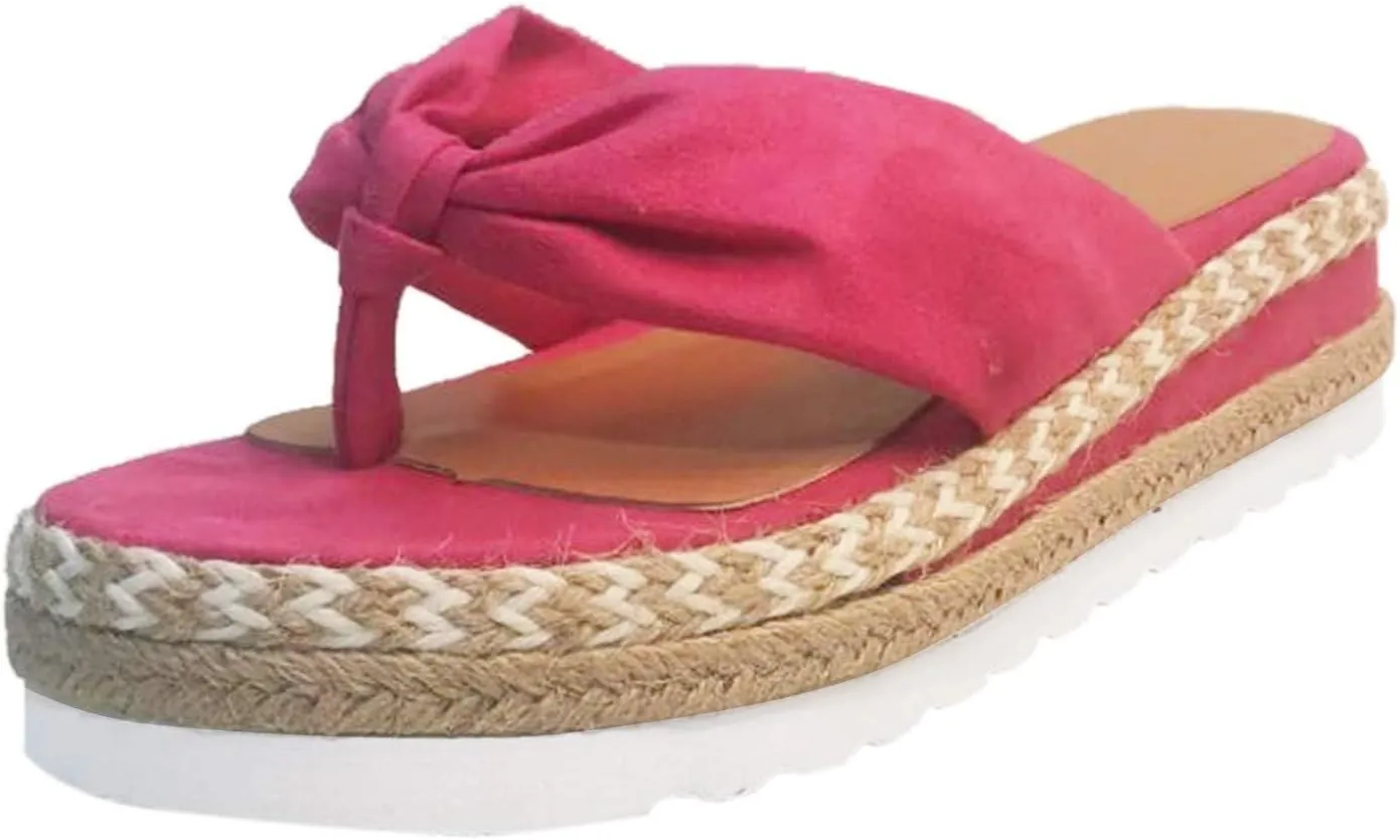 Espadrilles Slippers for Women Slip On Platform Sandals Ladies Thong Flip Flops Comfortable Summer Slippers Beach Vacation Comfy Walking Shoes Bow Open Toe Flats 2025 Fashion