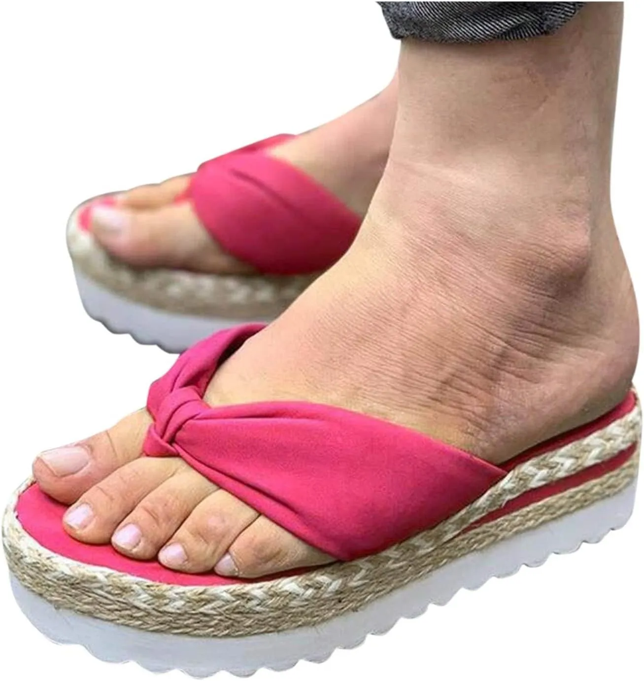Espadrilles Slippers for Women Slip On Platform Sandals Ladies Thong Flip Flops Comfortable Summer Slippers Beach Vacation Comfy Walking Shoes Bow Open Toe Flats 2025 Fashion