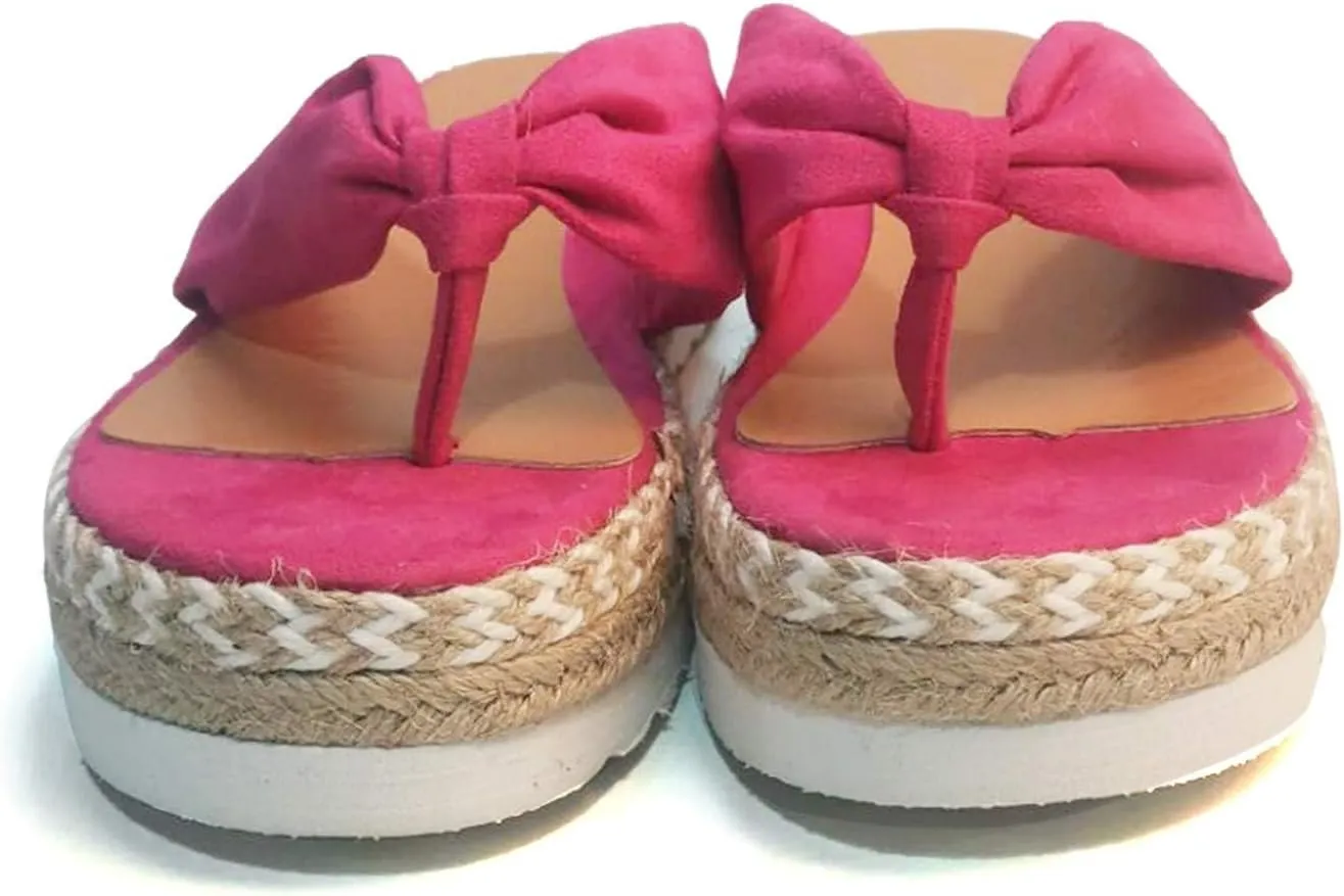 Espadrilles Slippers for Women Slip On Platform Sandals Ladies Thong Flip Flops Comfortable Summer Slippers Beach Vacation Comfy Walking Shoes Bow Open Toe Flats 2025 Fashion