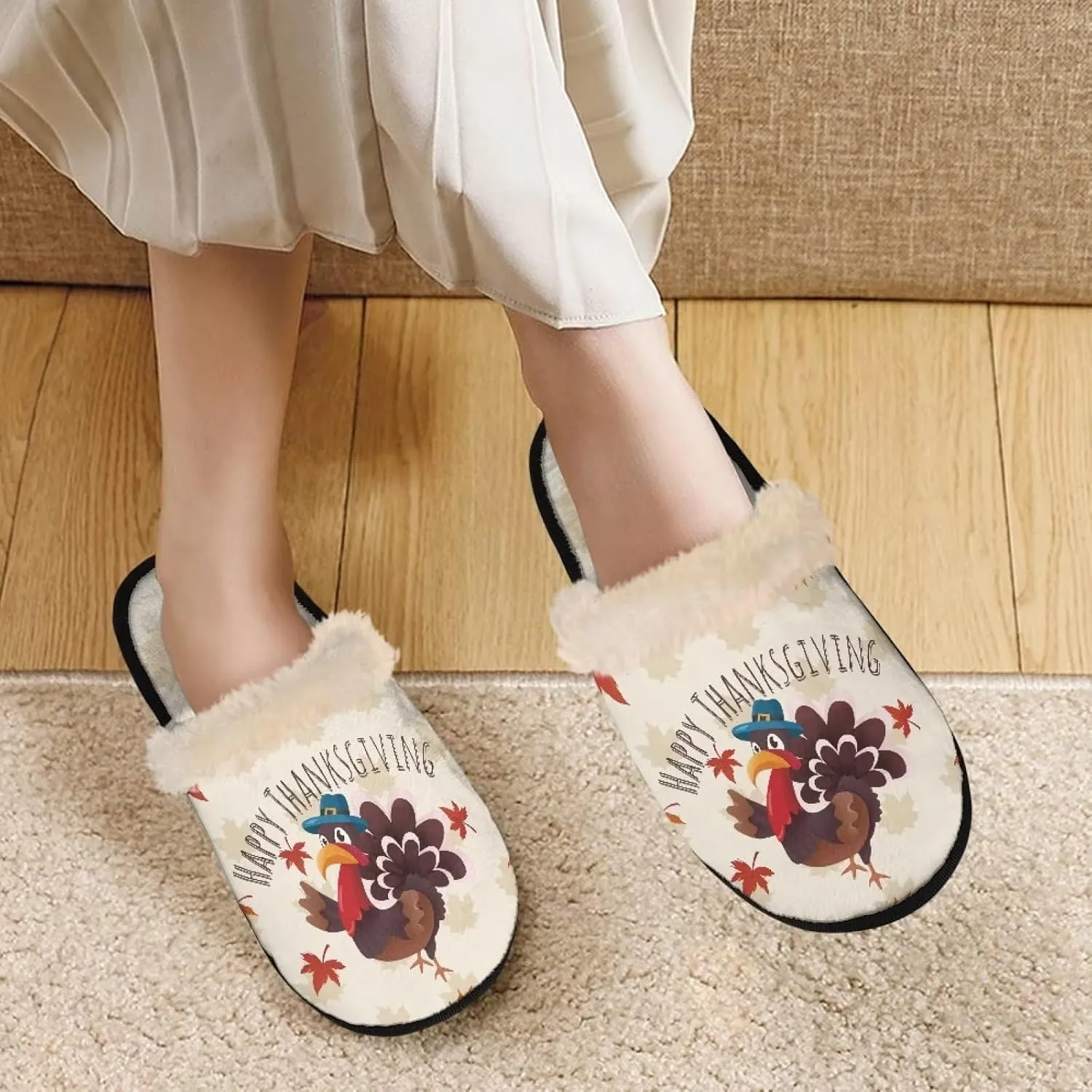 Fall Fuzzy Slippers for Man Anti-Skid Slippers for Women Indoor Fluffy Ultra Soft House Slippers for Autumn Winter