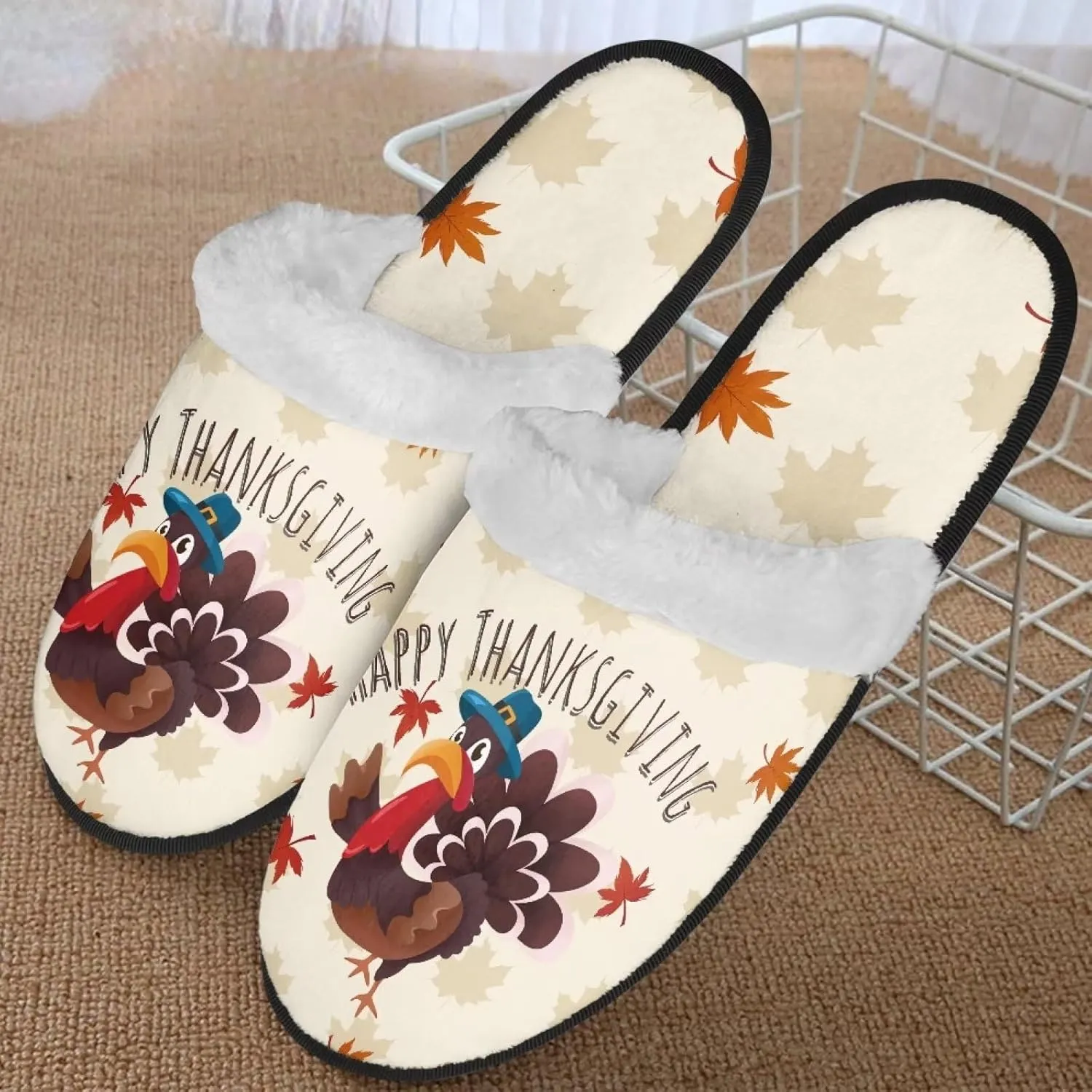 Fall Fuzzy Slippers for Man Anti-Skid Slippers for Women Indoor Fluffy Ultra Soft House Slippers for Autumn Winter