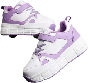 Fashion Kids Roller Skate Shoes Roller Sport Sneakers Shoes for Boys Girls with 2-Wheels Unisex Child Retractable Sneakers Shoes for Birthday Children Show Gift, Purple B