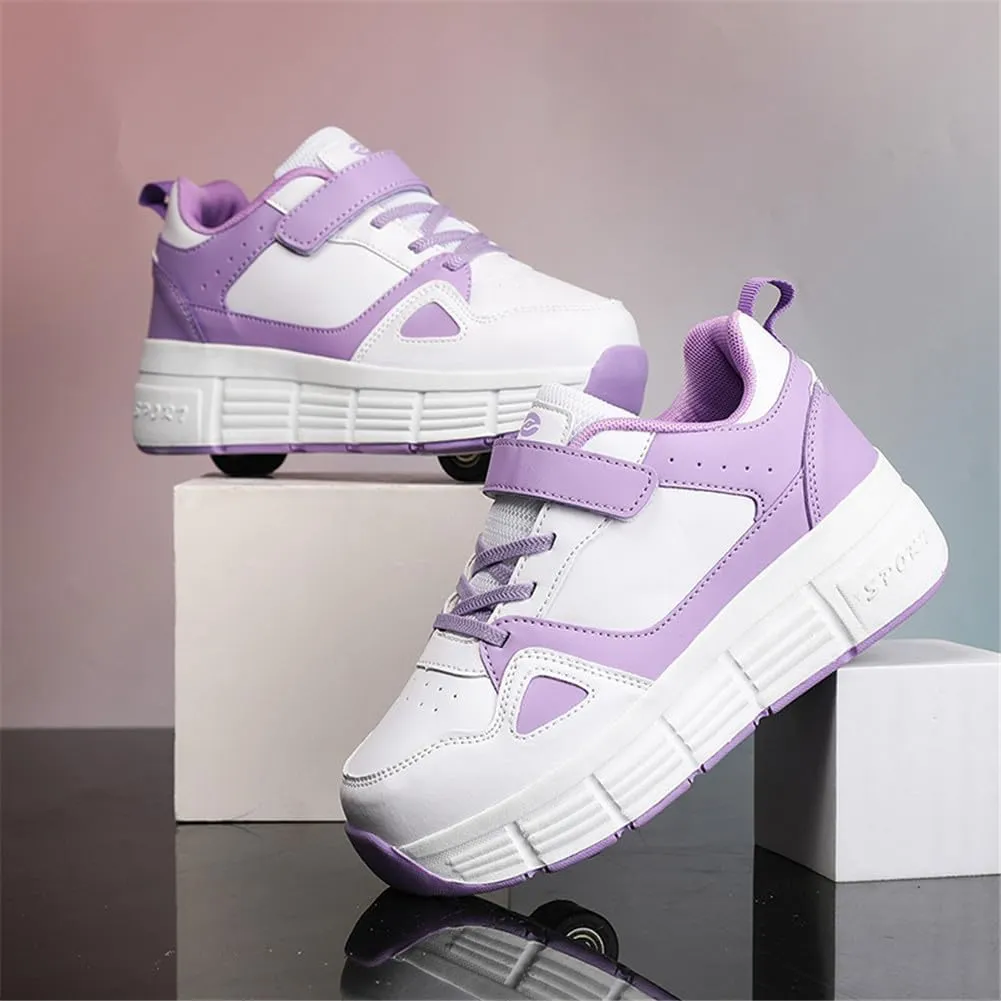 Fashion Kids Roller Skate Shoes Roller Sport Sneakers Shoes for Boys Girls with 2-Wheels Unisex Child Retractable Sneakers Shoes for Birthday Children Show Gift, Purple B
