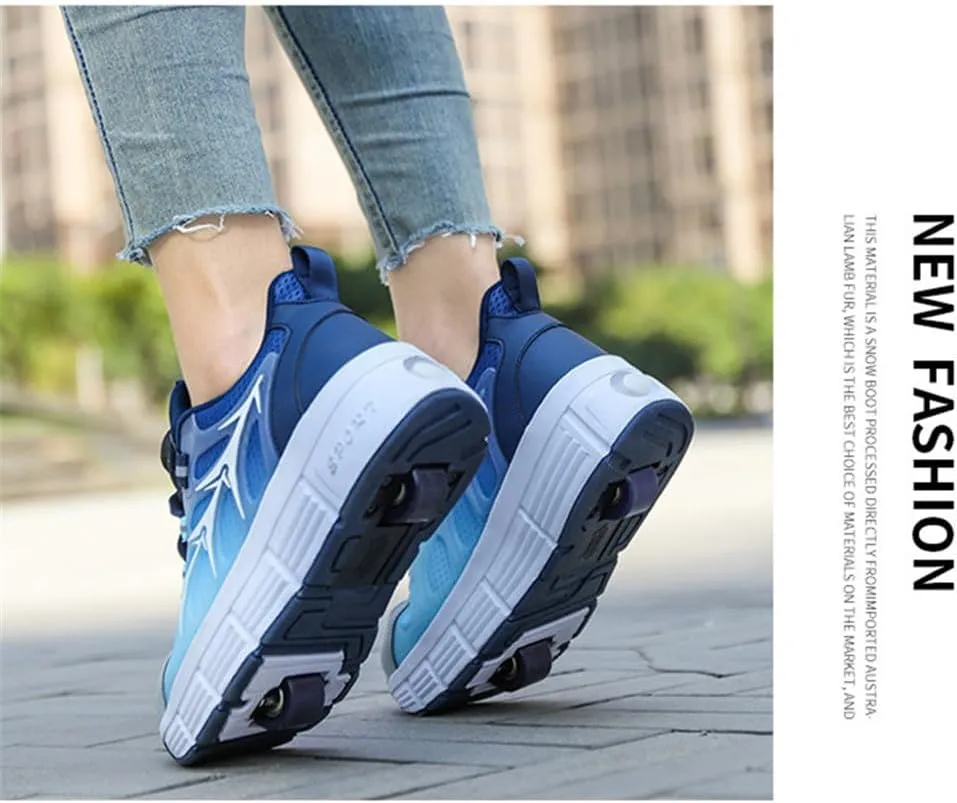 Fashion Kids Roller Skate Shoes Roller Sport Sneakers Shoes for Boys Girls with 2-Wheels Unisex Child Retractable Sneakers Shoes for Birthday Children Show Gift