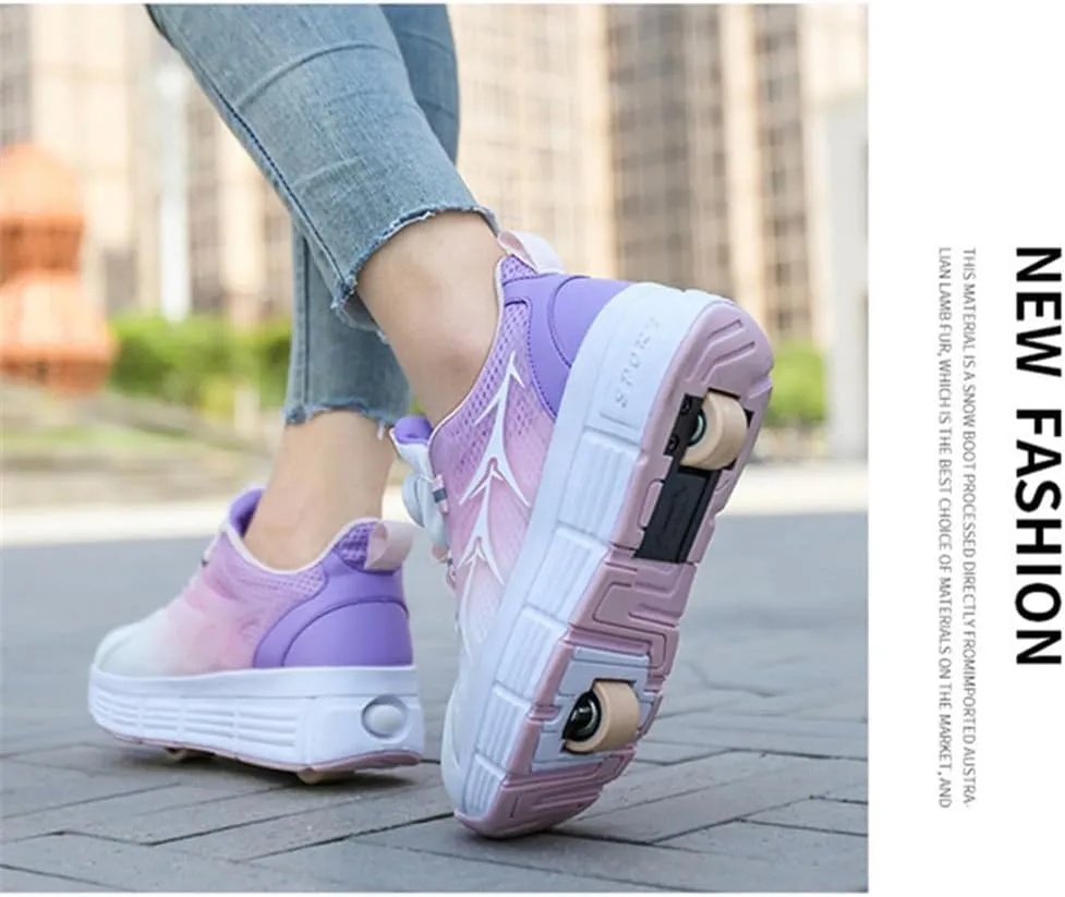 Fashion Kids Roller Skate Shoes Roller Sport Sneakers Shoes for Boys Girls with 2-Wheels Unisex Child Retractable Sneakers Shoes for Birthday Children Show Gift