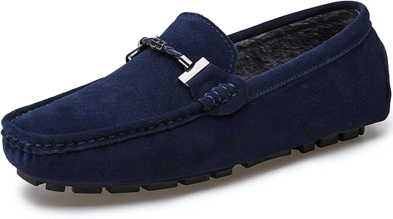 Fur Slippers Suede Leather Moccasin for Men Flat Loafer Casual Driving Slip On Winter Shoes