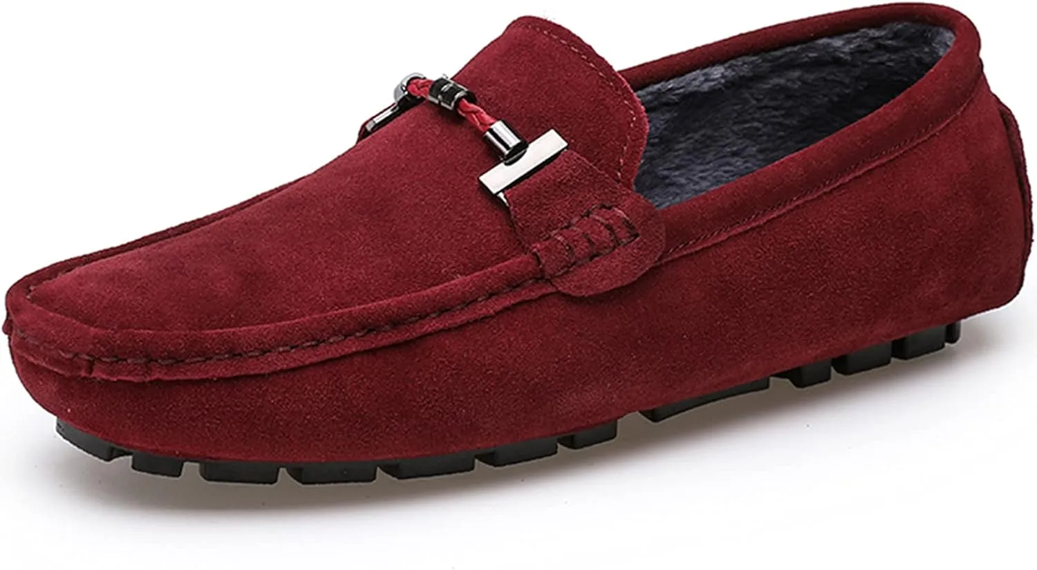 Fur Slippers Suede Leather Moccasin for Men Flat Loafer Casual Driving Slip On Winter Shoes