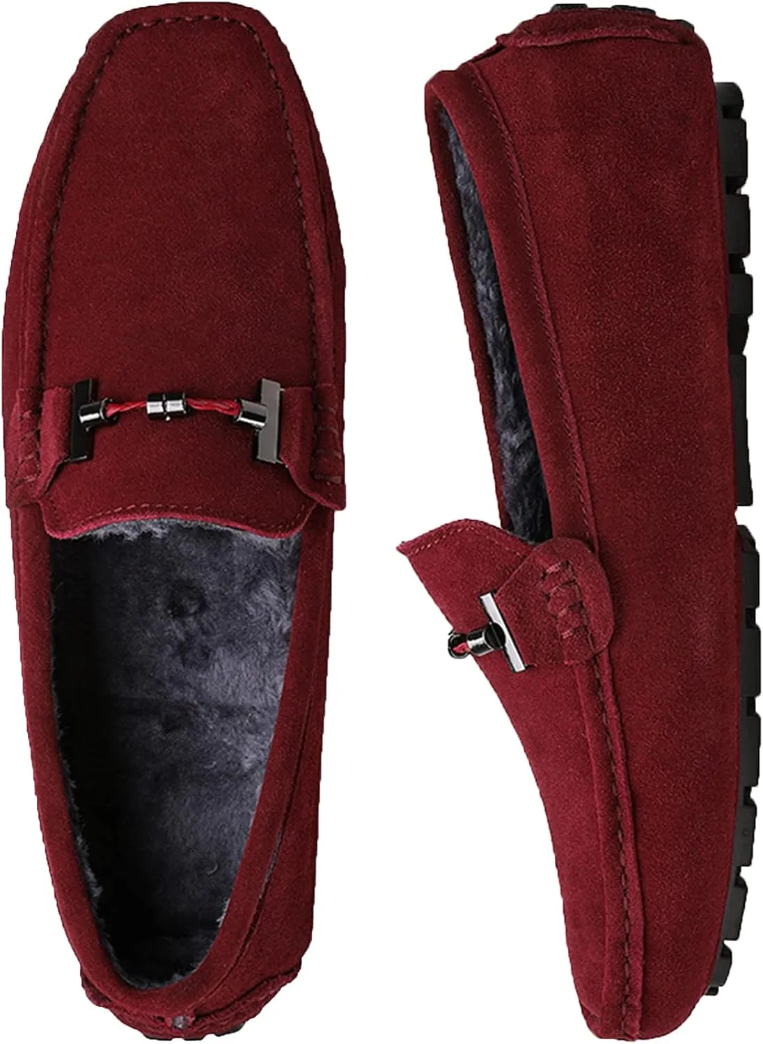 Fur Slippers Suede Leather Moccasin for Men Flat Loafer Casual Driving Slip On Winter Shoes