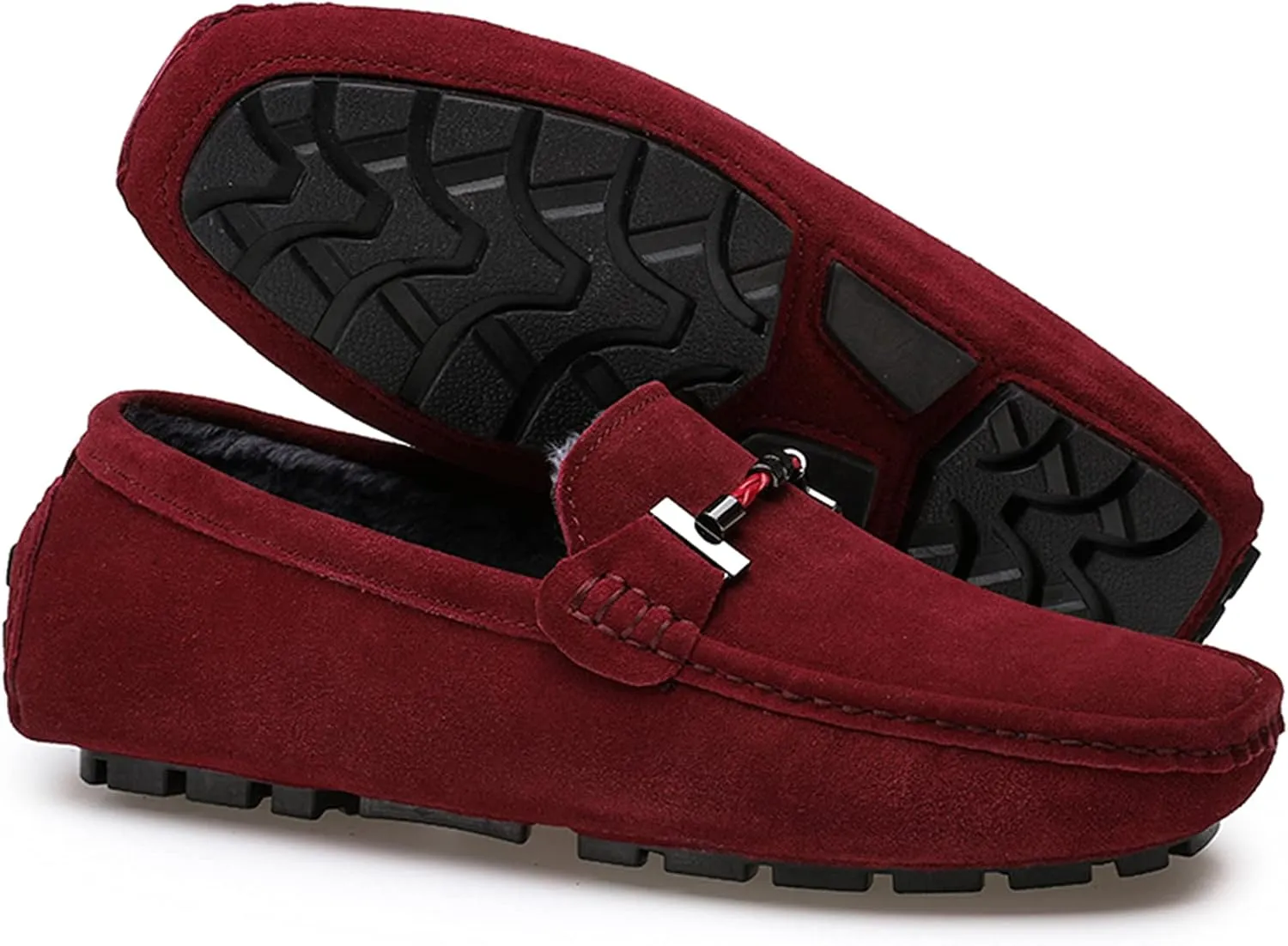 Fur Slippers Suede Leather Moccasin for Men Flat Loafer Casual Driving Slip On Winter Shoes