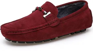 Fur Slippers Suede Leather Moccasin for Men Flat Loafer Casual Driving Slip On Winter Shoes