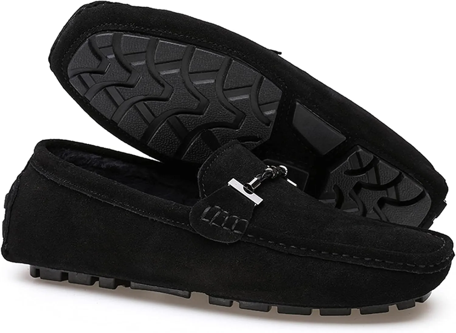 Fur Slippers Suede Leather Moccasin for Men Flat Loafer Casual Driving Slip On Winter Shoes