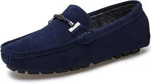 Fur Slippers Suede Leather Moccasin for Men Flat Loafer Casual Driving Slip On Winter Shoes