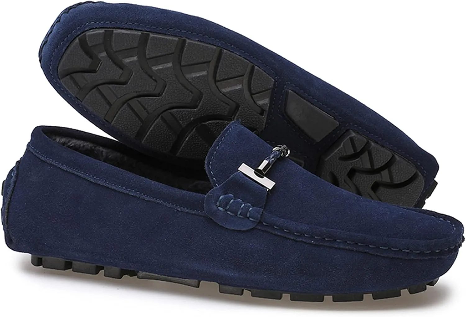 Fur Slippers Suede Leather Moccasin for Men Flat Loafer Casual Driving Slip On Winter Shoes