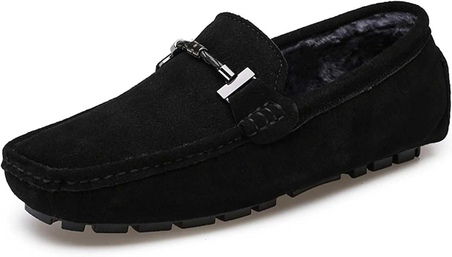 Fur Slippers Suede Leather Moccasin for Men Flat Loafer Casual Driving Slip On Winter Shoes