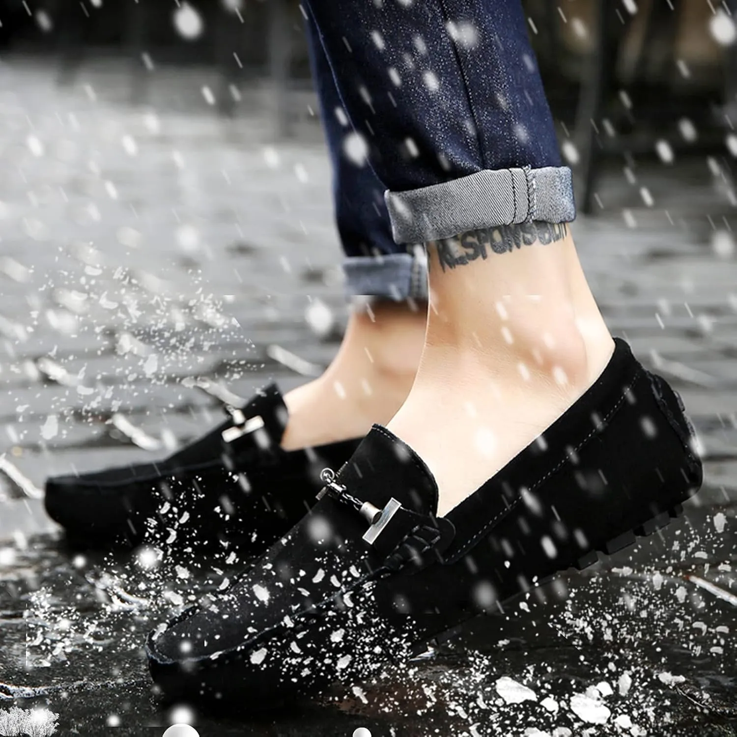 Fur Slippers Suede Leather Moccasin for Men Flat Loafer Casual Driving Slip On Winter Shoes