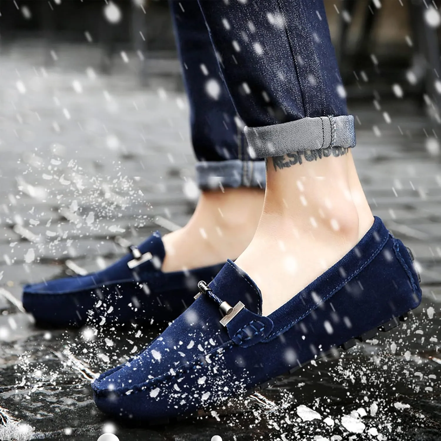 Fur Slippers Suede Leather Moccasin for Men Flat Loafer Casual Driving Slip On Winter Shoes