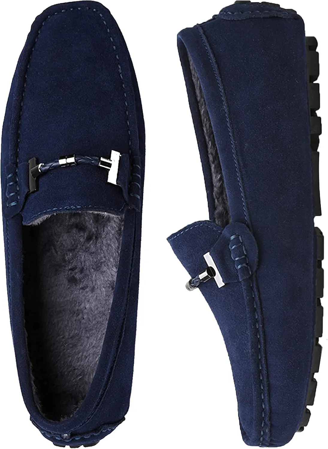 Fur Slippers Suede Leather Moccasin for Men Flat Loafer Casual Driving Slip On Winter Shoes