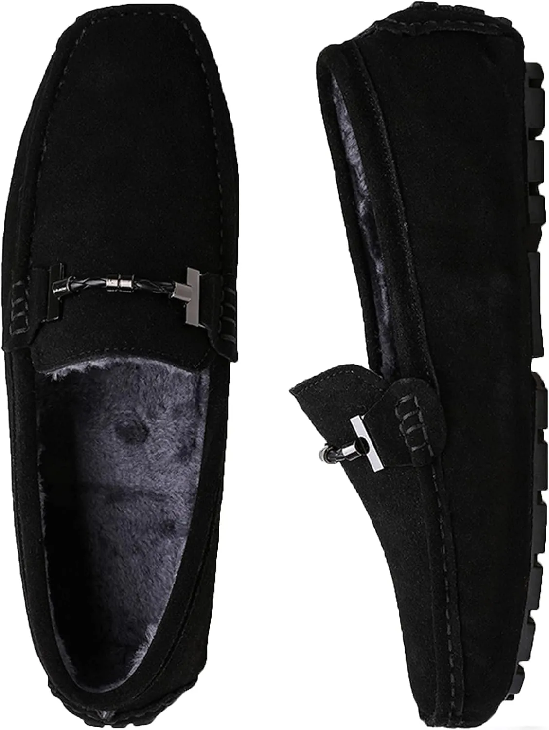 Fur Slippers Suede Leather Moccasin for Men Flat Loafer Casual Driving Slip On Winter Shoes