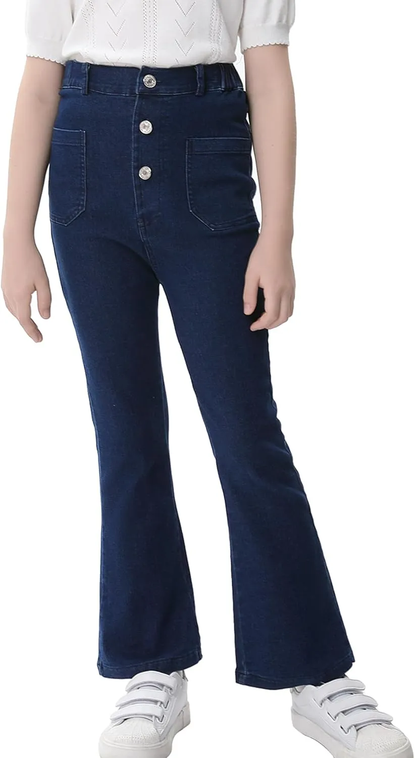 GERU Girls Basic Bootcut Jeans High Waist Flare Leg Skinny Denim Pants with Pockets for 3-12 Years