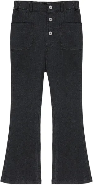 GERU Girl's Casual Denim Pants High Waist Black Bootcut Skinny Jeans with Pockets, 11-12Y, Black