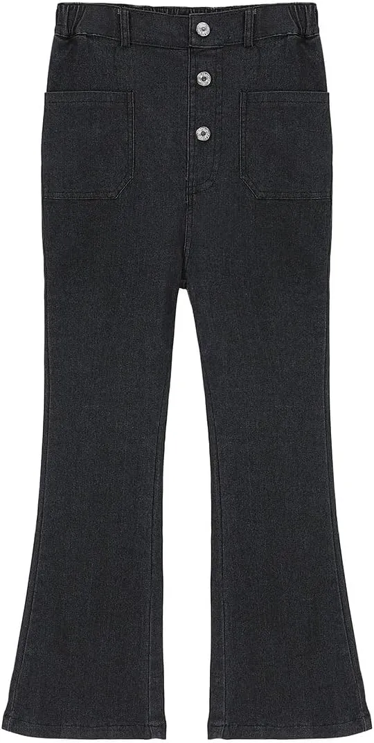 GERU Girl's Casual Denim Pants High Waist Black Bootcut Skinny Jeans with Pockets, 11-12Y, Black