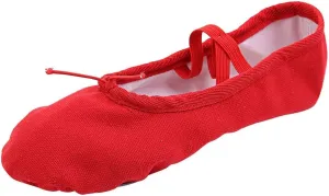 Girls Ballet Elastic Band Dance Shoes Canvas Gymnastics Flats Split Sole Shoes High Neck Shoes for (Red, 4-4.5 Years)