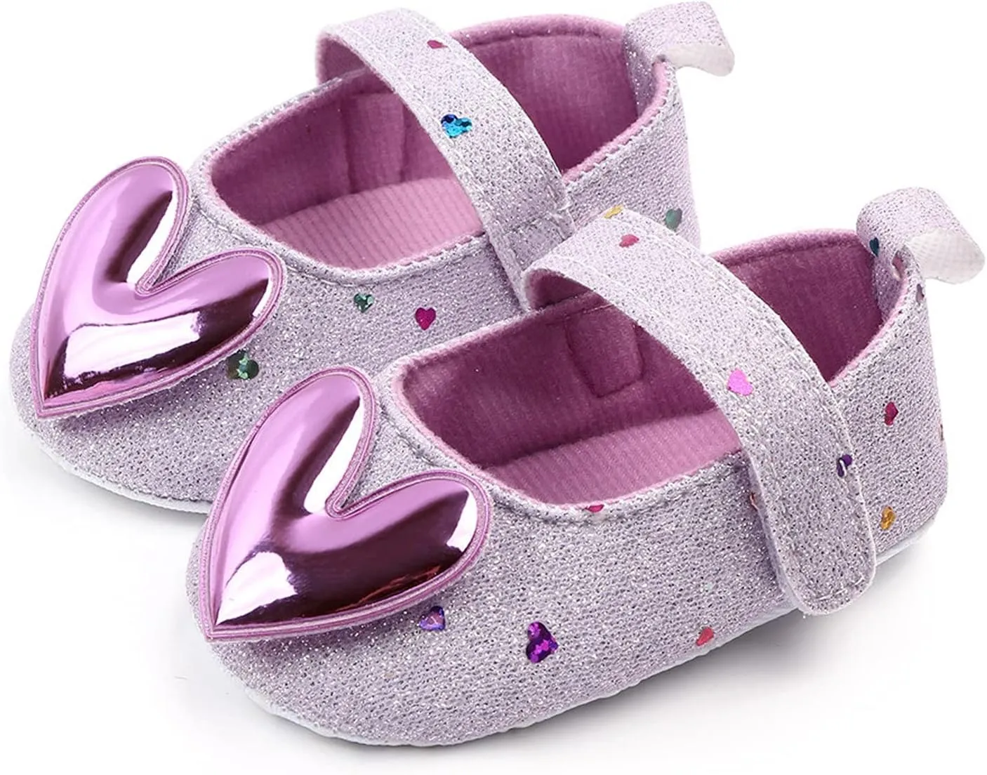 Girls Heart-Shaped Bling Infant Baby Toddler Fashion Prewalker Princess Shoes Baby Shoes Shoes (Purple, 6-12 Months)