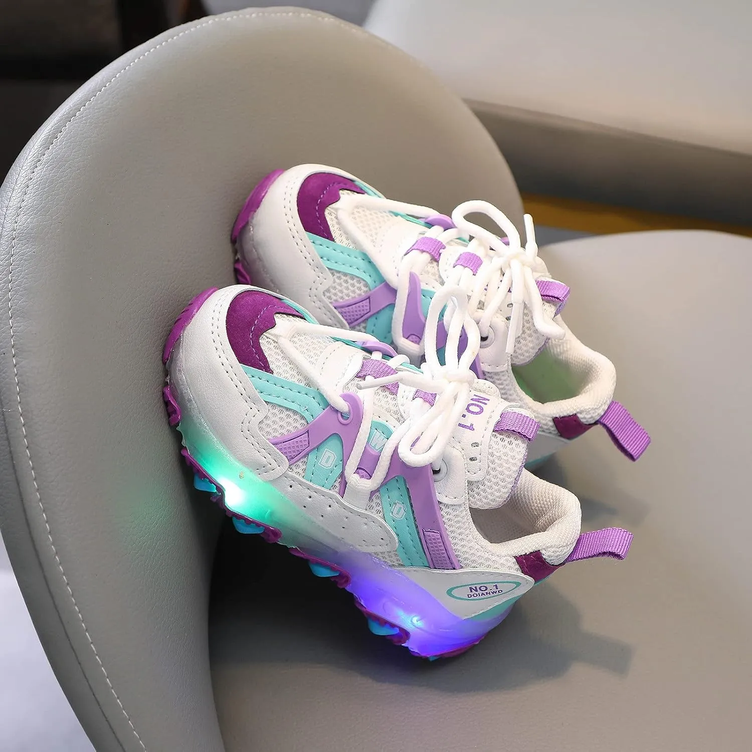 Girls Led Children Luminous Sport Kids Baby Shoes Light Sneakers Boys Bling Baby Shoes Glittery (Purple, 2.5-3Years)
