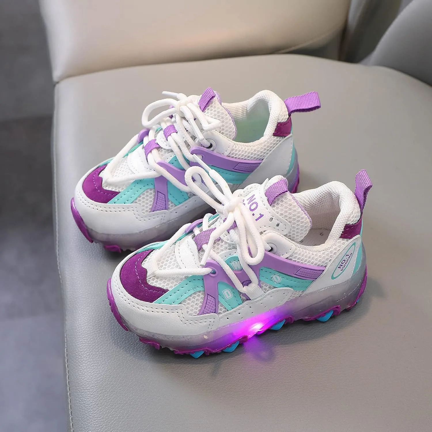 Girls Led Children Luminous Sport Kids Baby Shoes Light Sneakers Boys Bling Baby Shoes Glittery (Purple, 2.5-3Years)