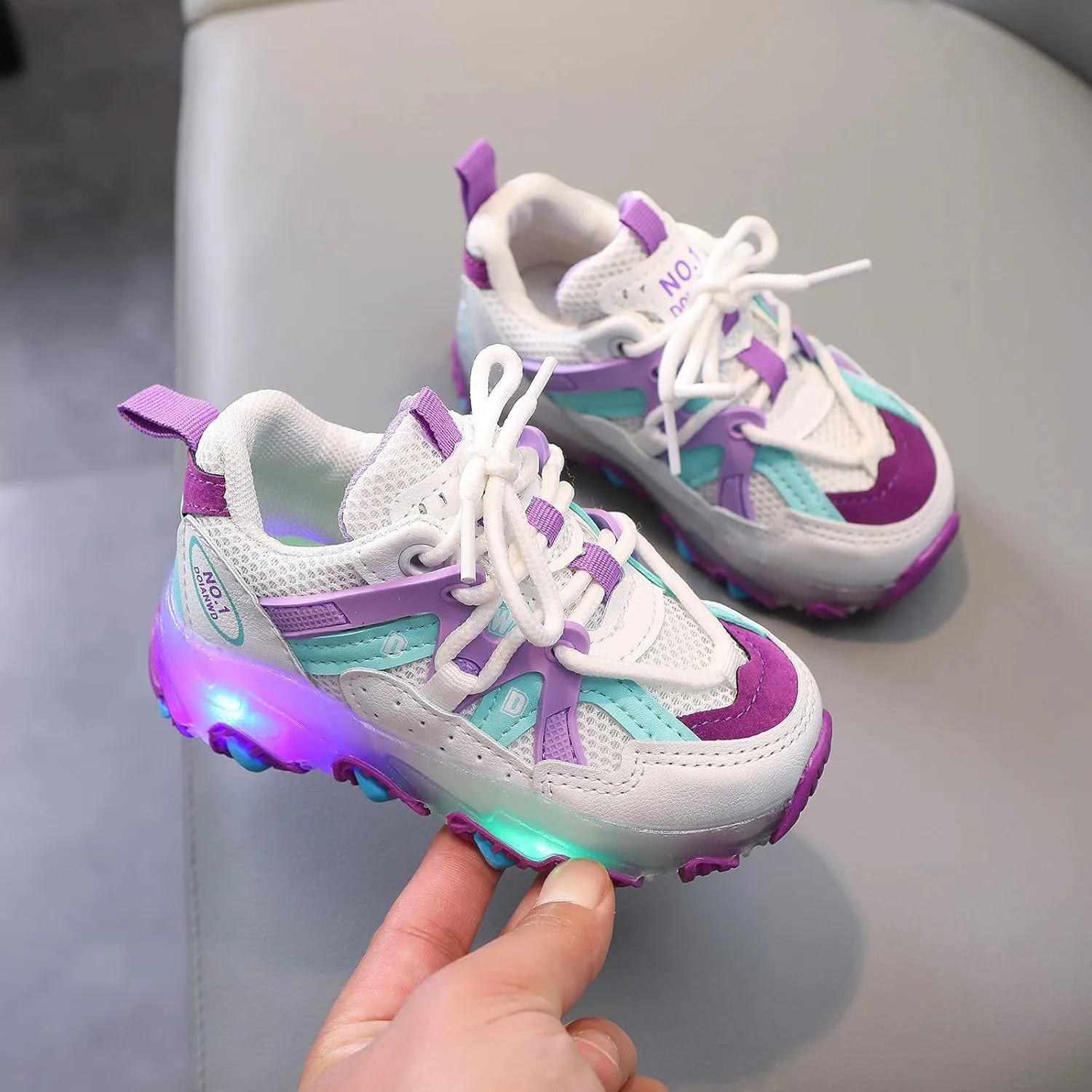 Girls Led Children Luminous Sport Kids Baby Shoes Light Sneakers Boys Bling Baby Shoes Glittery (Purple, 2.5-3Years)