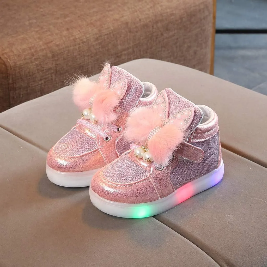 Girls Rabbit Baby Infant Sport Toddler LED Shoes Kids Luminous Sneakers Cartoon Baby Shoe for Boys (Pink, 3.5-4 Years)
