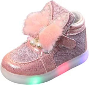 Girls Rabbit Baby Infant Sport Toddler LED Shoes Kids Luminous Sneakers Cartoon Baby Shoe for Boys (Pink, 3.5-4 Years)