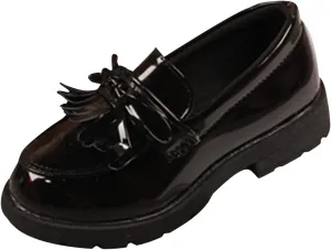 Girls Slip On Leather Loafer Tassel Bow Flats School Dress Shoes for Girls Fall Shows for Kids (Black, 32)