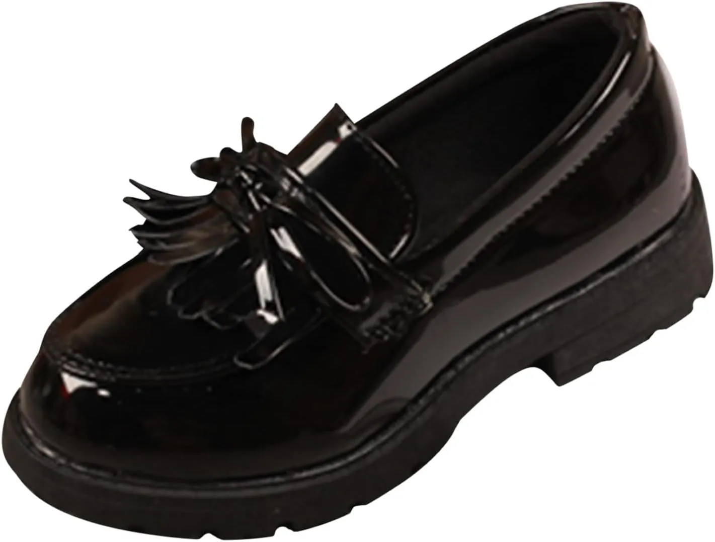 Girls Slip On Leather Loafer Tassel Bow Flats School Dress Shoes for Girls Fall Shows for Kids (Black, 32)