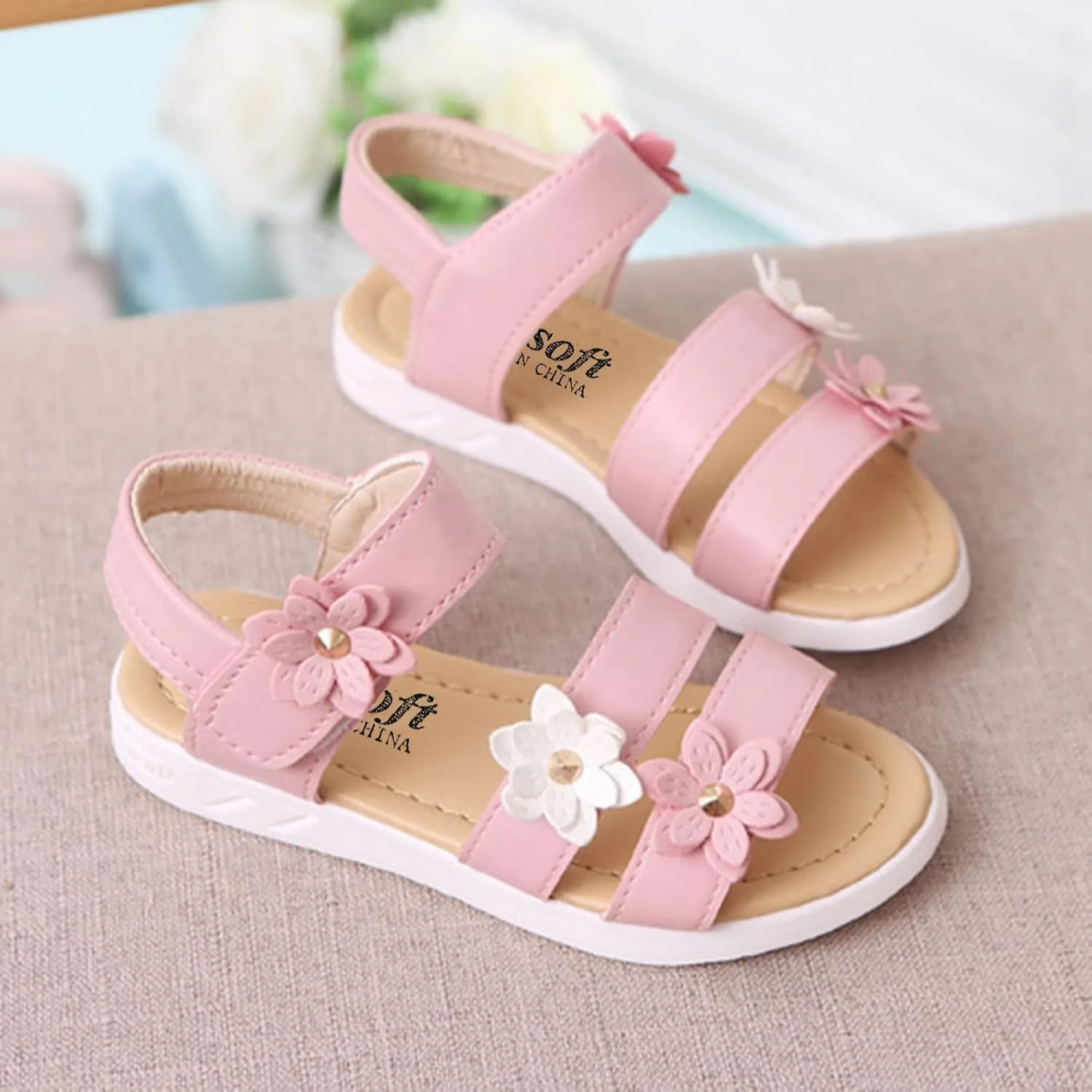 Girls Toddler Rubber Sandals Cross Non-Slip Sandals Kids Flower Shoes Baby Baby Shoes Sports Slide (Pink, 2.5-3 Years)
