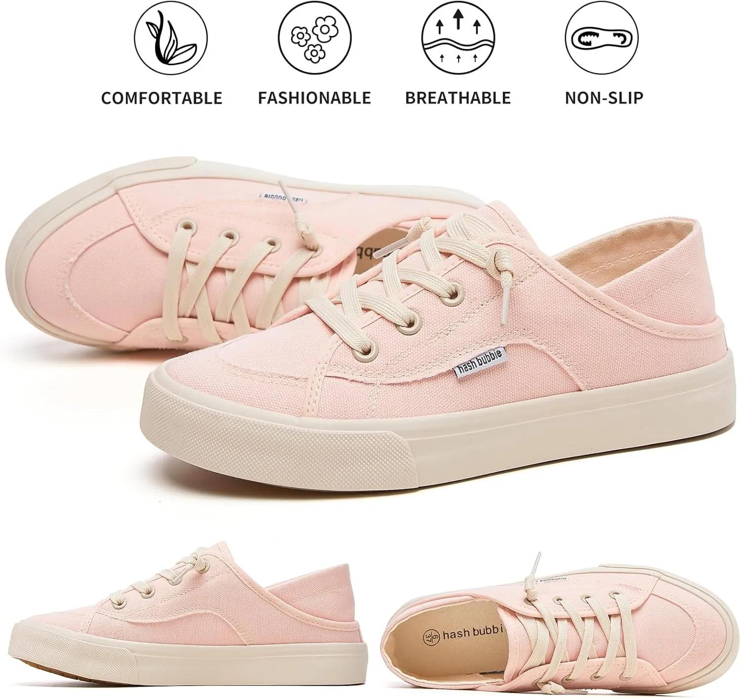 hash bubbie Women's Slip on Shoes Canvas Shoes Non Slip Fashion Sneakers for Women Low Top Loafers