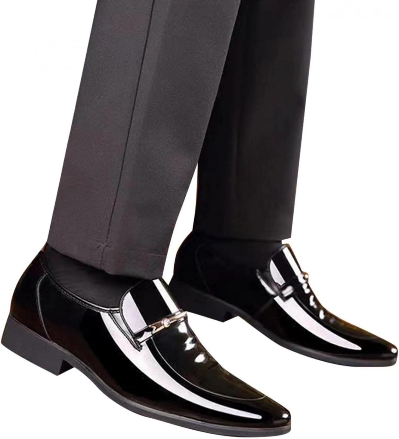 Hbeylia Mens Leather Dress Shoes Oxford Classic Fashion Metal Strip Formal Pu Tuxedo Oxford Wingtip Modern Derby Oxford Penny Loafers For Men Business Office Work Wedding Party