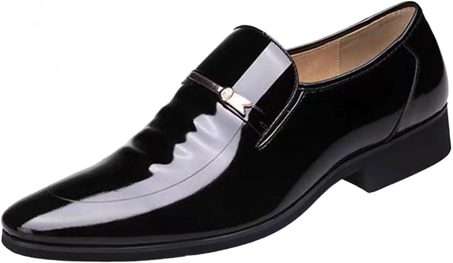 Hbeylia Mens Leather Dress Shoes Oxford Classic Fashion Metal Strip Formal Pu Tuxedo Oxford Wingtip Modern Derby Oxford Penny Loafers For Men Business Office Work Wedding Party