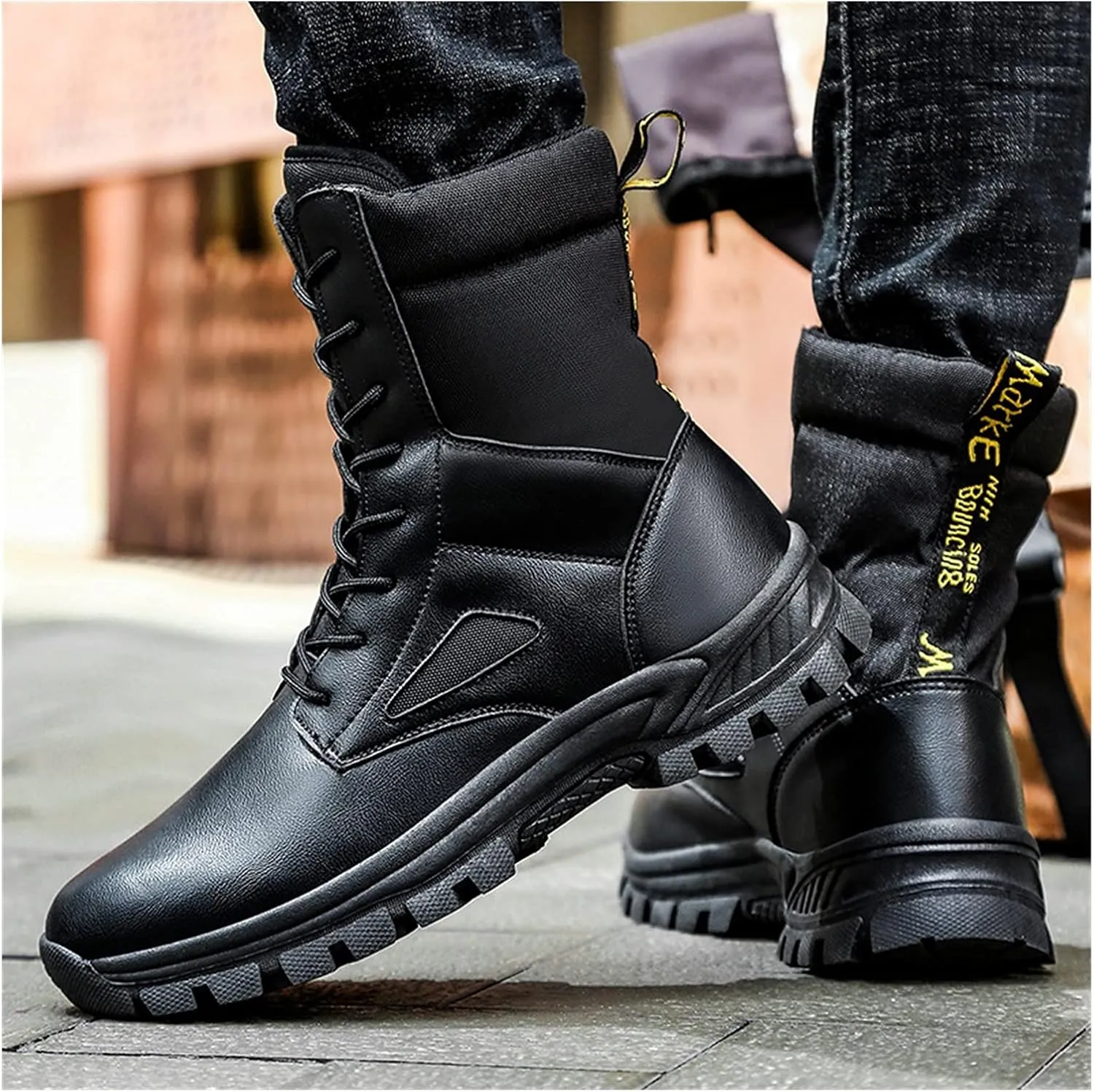 High Rise Hiking Boots, Outdoor Combat Waterproof Boots Men,High- top Work Army Tactical Patrol Hiking Footwear, Breathable Non- Slip Trekking Lace Up Snow Boots, for Birthday,Father' s Day and Chris