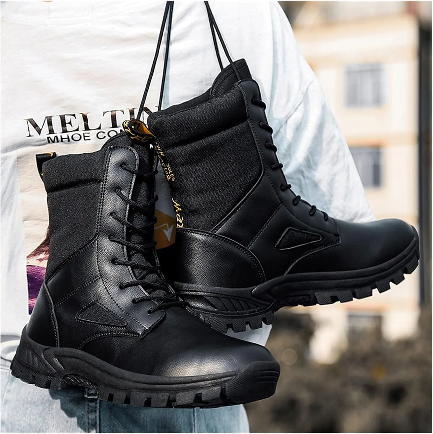 High Rise Hiking Boots, Outdoor Combat Waterproof Boots Men,High- top Work Army Tactical Patrol Hiking Footwear, Breathable Non- Slip Trekking Lace Up Snow Boots, for Birthday,Father' s Day and Chris