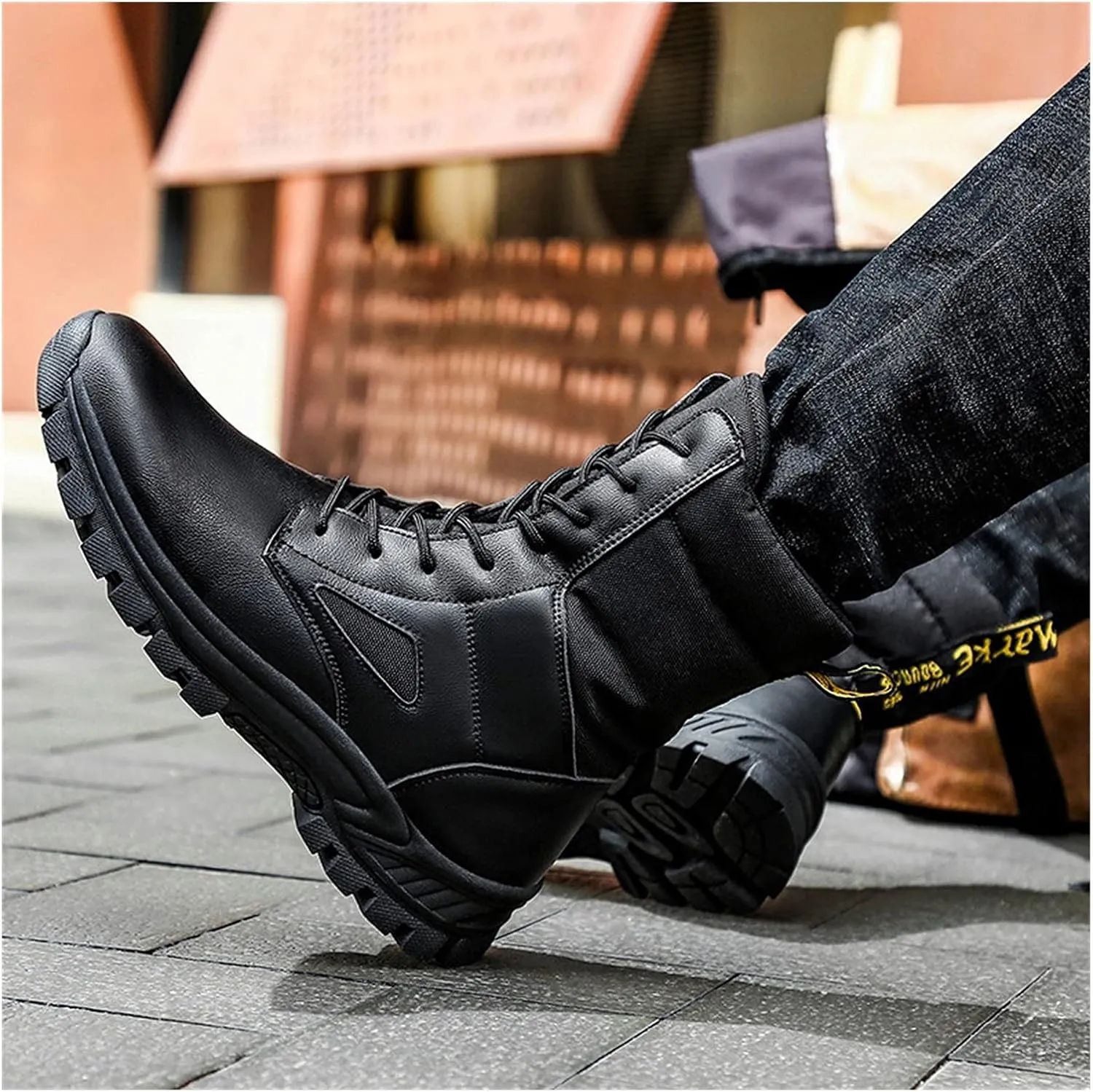 High Rise Hiking Boots, Outdoor Combat Waterproof Boots Men,High- top Work Army Tactical Patrol Hiking Footwear, Breathable Non- Slip Trekking Lace Up Snow Boots, for Birthday,Father' s Day and Chris