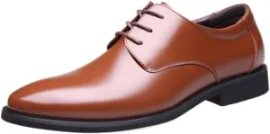 HOOENG Dress Oxford for Men Lace Up Derby Shoes Vegan Leather Rubber Sole Non Slip Anti-Slip Block Heel Business (Color : Brown, Size : 7)