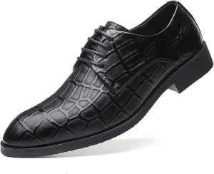 HOOENG Formal Oxford Shoes for Men Lace Up Round Toe Derby Shoes Vegan Leather Anti-Slip Block Heel Non Slip Party (Color : Black, Size : 6.5)