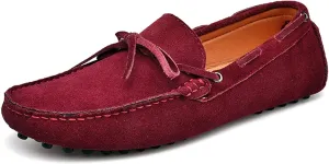 HOOENG Loafer Shoes for Men Deck Shoes 1-Eye Genuine Leather Stitching Details Suede Vamp Flat Heel Flexible Lightweight Resistant Casual Slip on (Color : Wine Red, Size : 11.5)