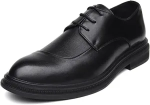 HOOENG Oxford Formal Shoes for Men Lace Up Derby Shoes Round Cap Toe Vegan Leather Non Slip Anti-Slip Low Top Block Heel Party