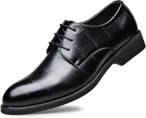 HOOENG Oxford Shoes for Men Lace Up Floral Derby Shoes Round Toe Vegan Leather Block Heel Non Slip Resistant Anti-Slip Prom (Color : Taller Black, Size : 6.5)